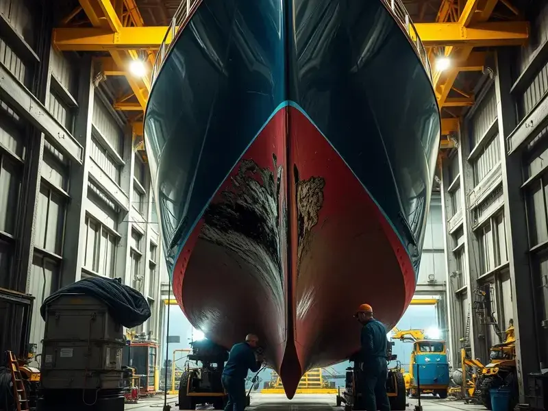 Vessel repair and maintenance in dry dock